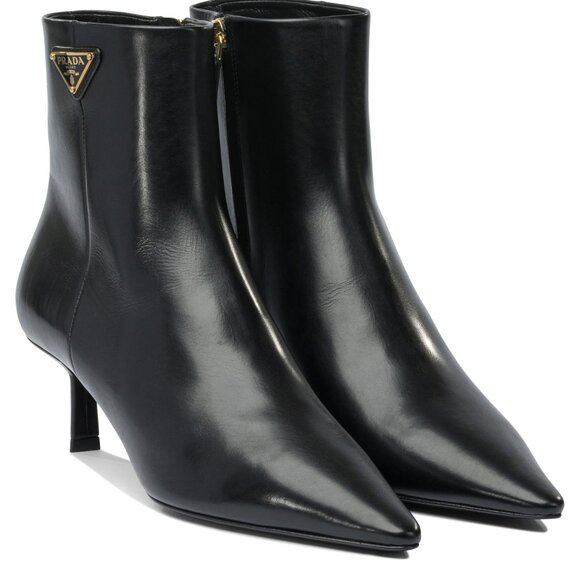Prada Logo Leather Ankle Boots 30 Mm IT 40 Women - Picture 2 of 5